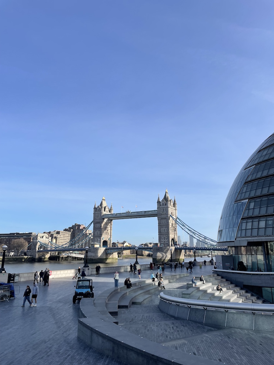 Tower bridge from walkway, amphitheatre steps on the right
