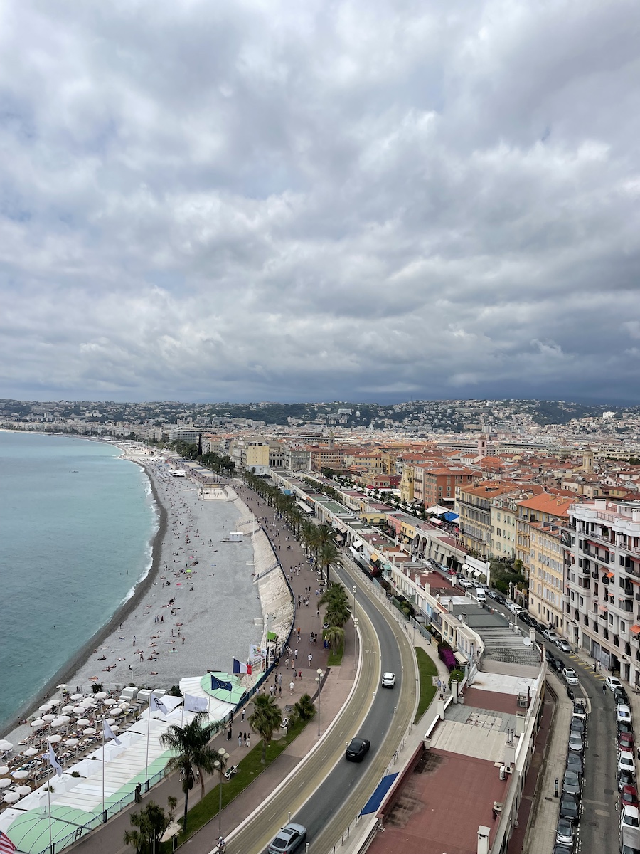View of Nice coast and buildings from elevated view