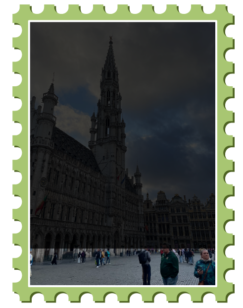 Brussels' Grand Palace from an angle, tinted black to display text