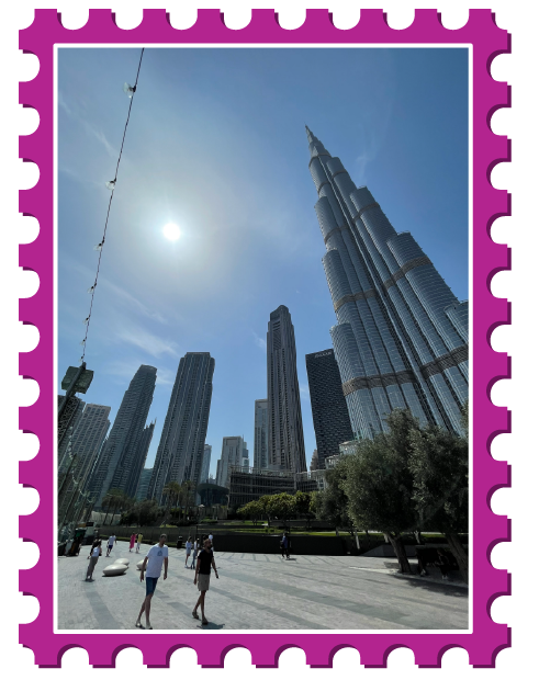 Wide angle of Burj Khalifa and neighboring buildings