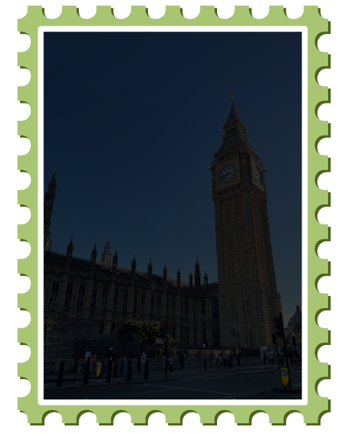 Wide angle of Big Ben, tinted black to display text