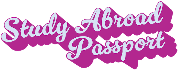 Title that says Study Abroad Passport in pink and cursive font